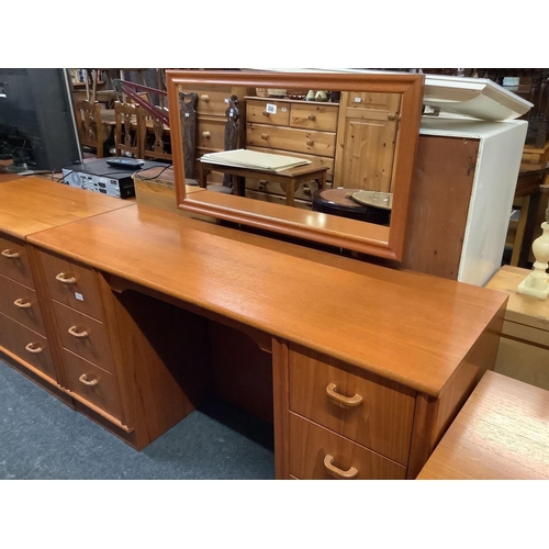 330 - TEAK EFFECT BEDROOM SUIT (DRESSING TABLE WITH MIRRORED BACK & SIX DRAWERS, 3 DRAWER CHEST & 2 DRAWER... 