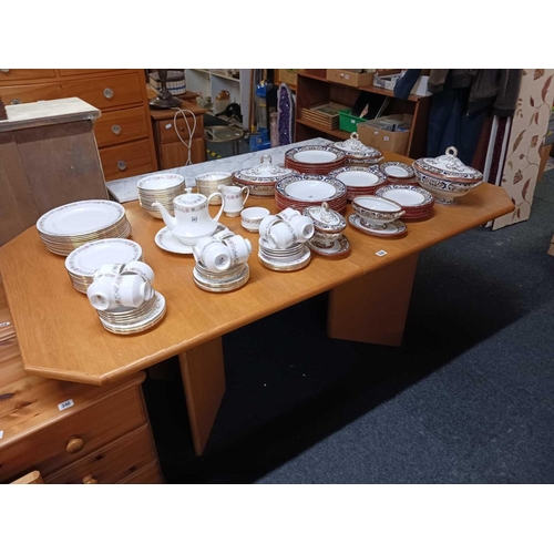 339 - MODERN TEAK EXTENDING DINING TABLE WITH EXTRA LEAF