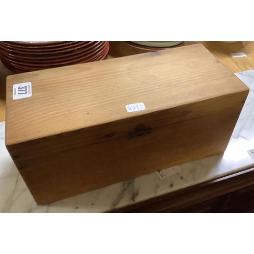 377 - PINE BOX WITH QTY OF CUTLERY