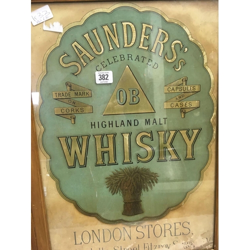 382 - F/G ADVERTISING POSTER FOR SAUNDERS OB HIGHLAND MALT WHISKY