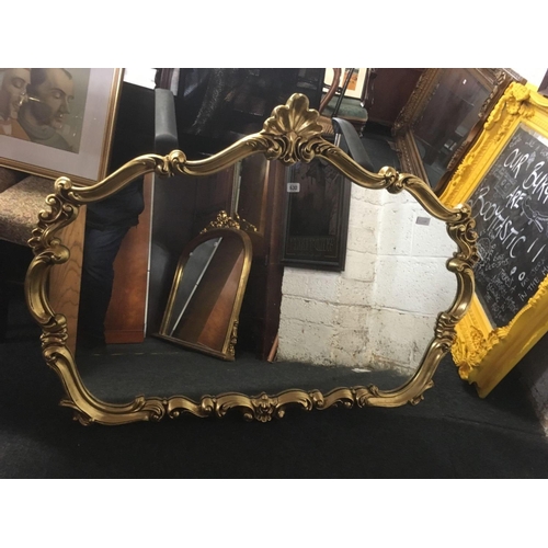 LARGE ORNATE GILT FRAMED OVER MANTLE MIRROR WITH SWAGS & SHELLS