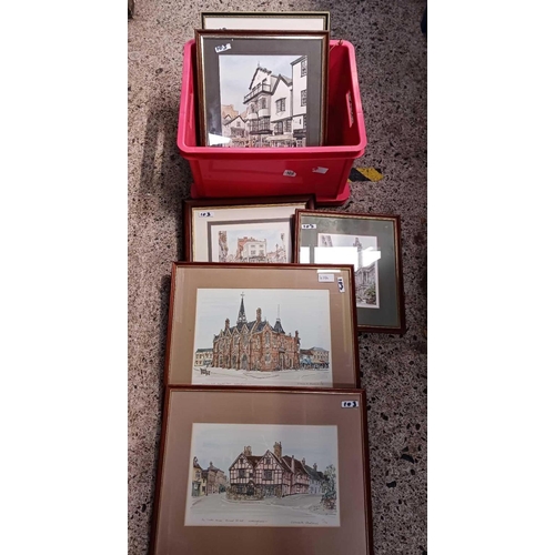 103 - CARTON WITH VARIOUS WATERCOLOURS INCL; MOLLS COFFEE HOUSE EXETER BY GLYN MARTIN