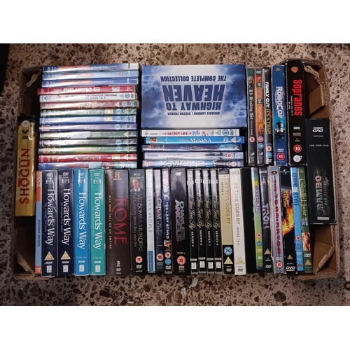 121 - 2 CRATES OF DVD'S INCL; BOX SET OF TV SERIES