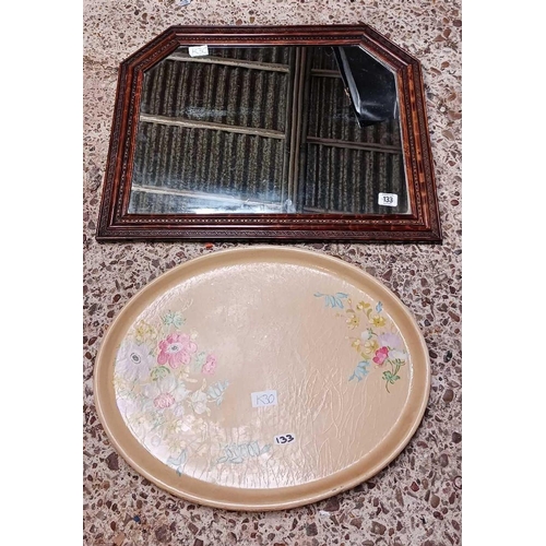 133 - WOOD FRAMED MIRROR & A FIBRE GLASS TRAY