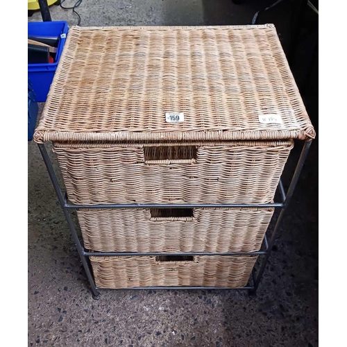 159 - METAL & CANE 3 DRAWER UNIT