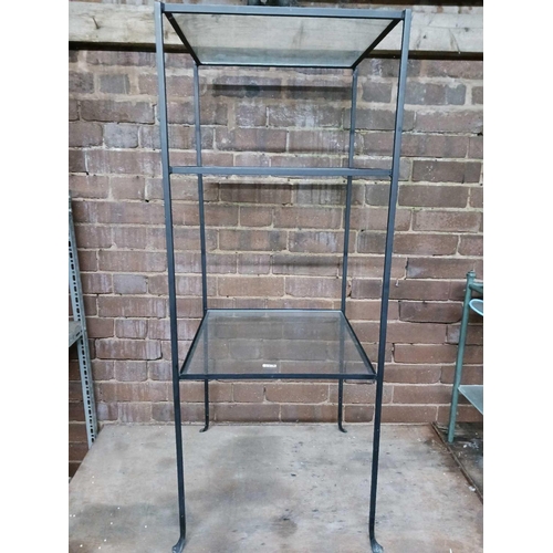 193 - 3 METAL & GLASS SIDE TABLES, 1 TALL, 2 SHORT