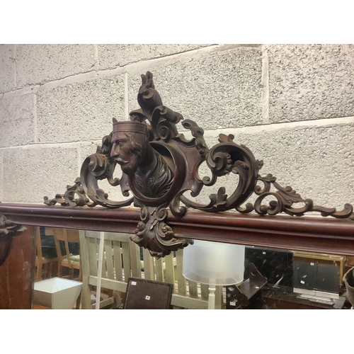 247 - LATE VICTORIAN MAHOGANY DRESSER / SIDEBOARD WITH MIRRORED BACK & CARVED SURROUND WITH SWAGS & SCROLL... 