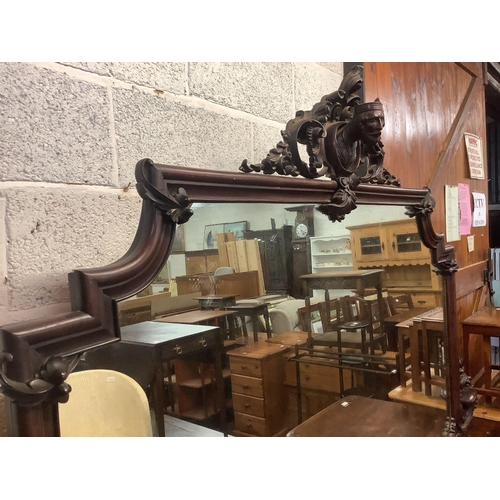 247 - LATE VICTORIAN MAHOGANY DRESSER / SIDEBOARD WITH MIRRORED BACK & CARVED SURROUND WITH SWAGS & SCROLL... 