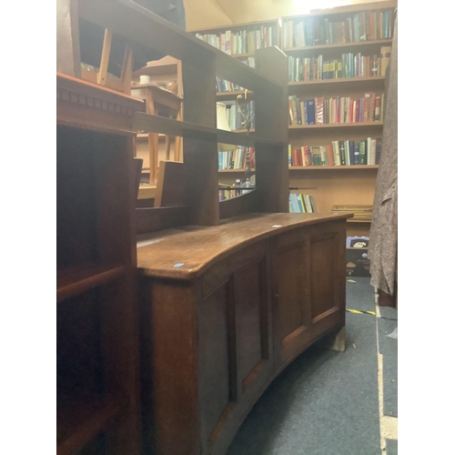 286 - UNUSUAL ARTS & CRAFTS STYLE OAK SIDEBOARD / DRESSER WITH CONCAVE FRONT, 4ft 3'' WIDE