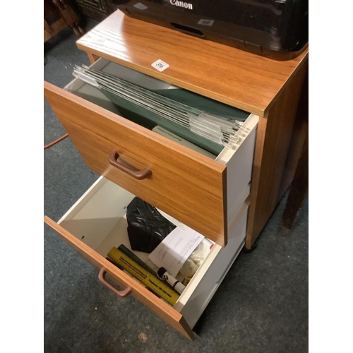 316 - MODERN TEAK EFFECT 2 DRAWER FILING CABINET WITH FILES