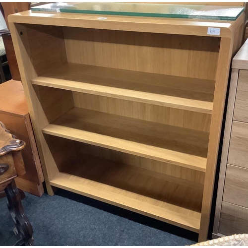 346 - MODERN ERCOL OAK BOOKCASE WITH 3 SHELVES, 3ft WIDE