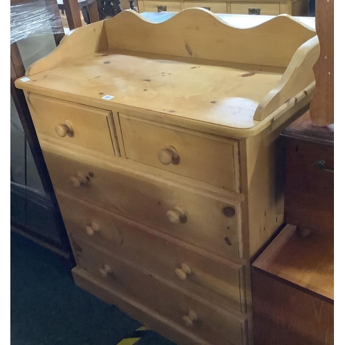 351 - STRIPPED PINE CHEST OF 3 LONG & 2 SHORT DRAWERS WITH WOOD SURROUND TO TOP, 3ft WIDE