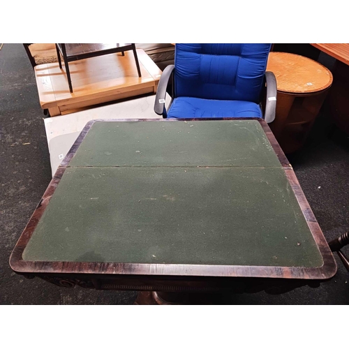 471 - VICTORIAN MAHOGANY PEDESTAL TABLE WITH HINGED BAIZE TOP, VENEER LIFTING NEEDS RESTORATION