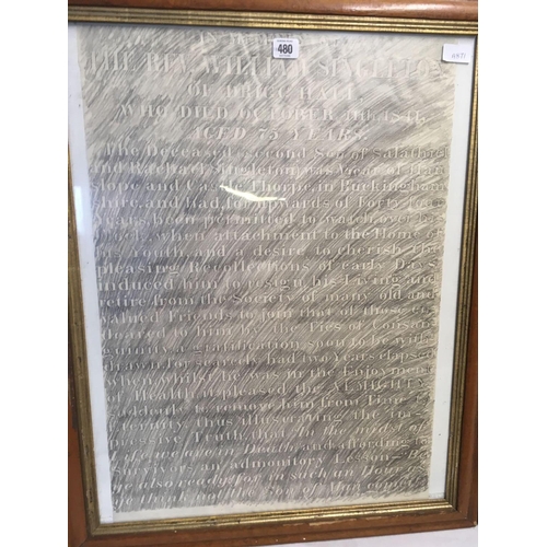 480 - WOOD FRAMED PENCIL RUBBING OF THE REV. WILLIAM SINGLETON & OAK PICTURE FRAME, OAK FRAMED PHOTO'S OF ... 