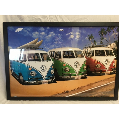 493 - GOTHIC ART NOUVEAU LARGE FRAMED PRINT SIGNED ENRIQUE SERRA & LARGE FRAMED VW CAMPER VAN POSTER