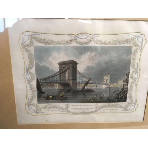 505 - HAND COLOURED ANTIQUE LITHOGRAPH OF HAMMERSMITH BRIDGE OVER THE THAMES PUBLISHED BY ACKERMAN 1828, T... 