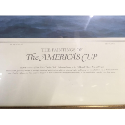 542 - COLOUR PRINT OF THE FINISH OF THE AMERICAS CUP, 1920, SIGNED IN PENCIL IN THE MARGIN BY THE ARTIST, ... 