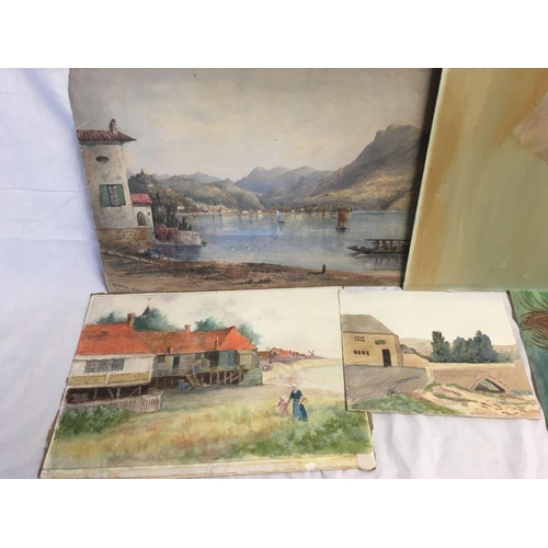 567 - FOLIO CONTAINING A GOOD WATERCOLOUR VIEW OF LAKE LUGANO AND DATED 1872 WITH NOTES TO REVERSE TOGETHE... 