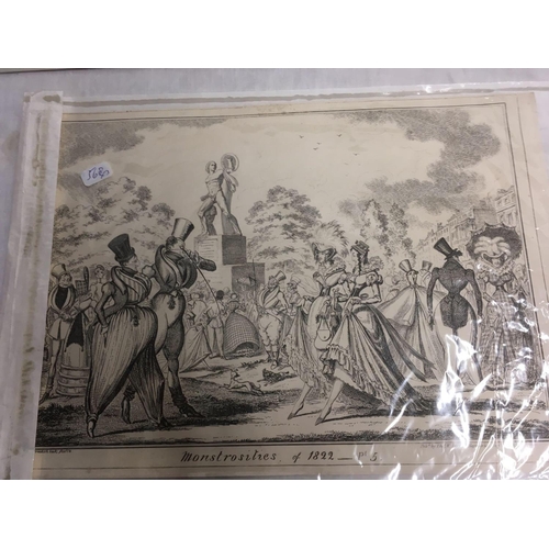 568 - 3 UNFRAMED [2 MOUNTED]	CARICATURE ENGRAVINGS BY GEORGE CRUIKSHANK ENTITLED ''MONSTROSITIES OF 1821, ... 