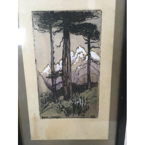 569 - GERTRUDE KEELING. TWO WOODBLOCK ENGRAVINGS. ONE ''THE FLUTE OF THE INFINITE'' THE OTHER A MOUNTAIN L... 