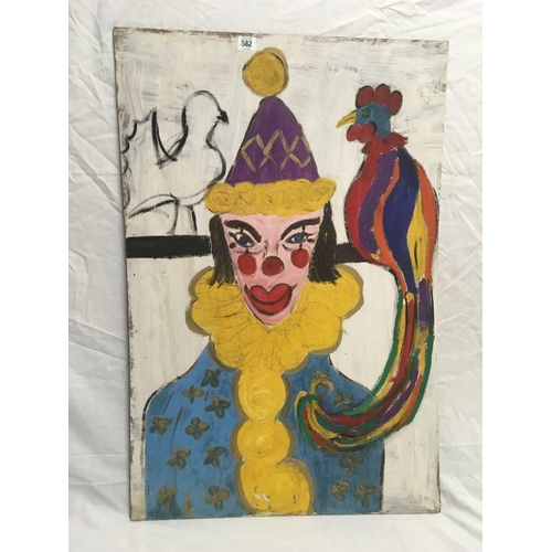 582 - OIL ON BOARD, NOT SIGNED, BUT BY SVEN BERLIN, 1911-1998 CLOWN & GUINEA FOWL, 2ft X 3ft