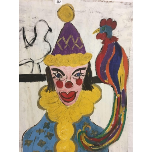 582 - OIL ON BOARD, NOT SIGNED, BUT BY SVEN BERLIN, 1911-1998 CLOWN & GUINEA FOWL, 2ft X 3ft