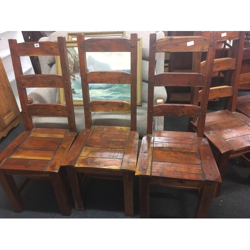 588 - 5 RUSTIC PINE LADDER BACK DINING CHAIRS