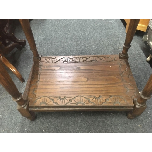 623 - HEAVILY CARVED 2 TIER TEA TABLE, 24'' X 16'', TOP LOOSE