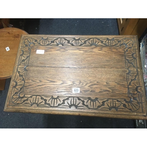 623 - HEAVILY CARVED 2 TIER TEA TABLE, 24'' X 16'', TOP LOOSE