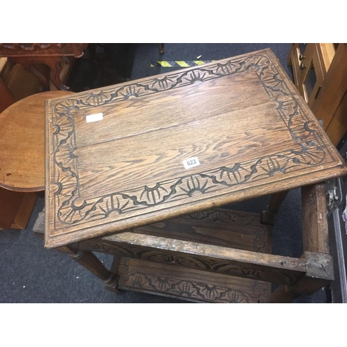 623 - HEAVILY CARVED 2 TIER TEA TABLE, 24'' X 16'', TOP LOOSE