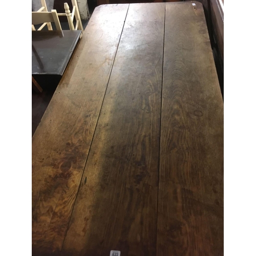 633 - LARGE RUSTIC PINE FARMHOUSE DINING TABLE WITH 3 DRAWERS & TURNED LEGS, 6ft 6'' X 3ft