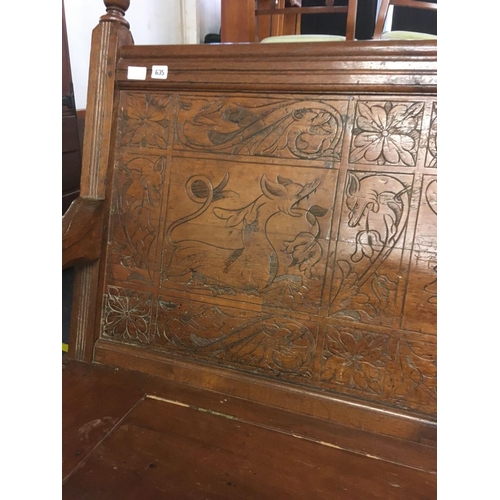 635 - HEAVILY CARVED OAK VICTORIAN MONKS BENCH