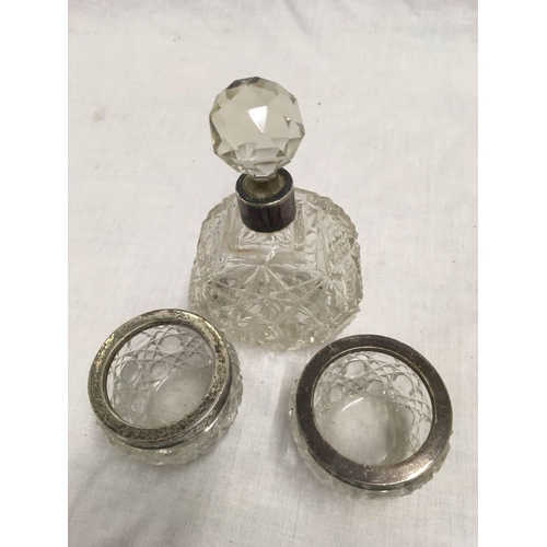 658 - PAIR OF SALTS & SCENT BOTTLE