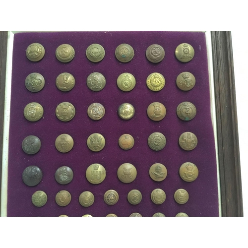 666 - FRAMED DISPLAY OF 58 MILITARY BUTTONS FROM DIFFERENT REGIMENTS