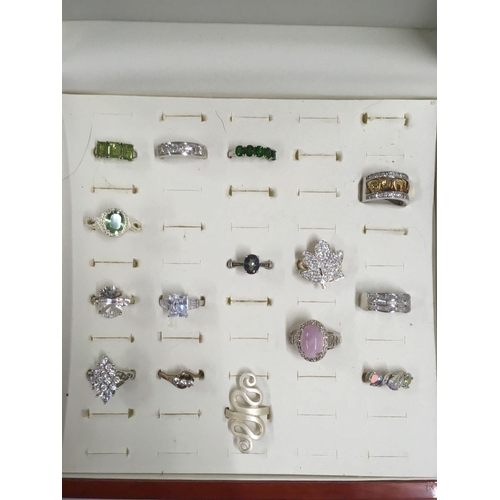 852 - RING BOX WITH QTY OF 925 MARKED MULTI STONED RINGS