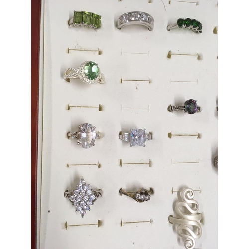 852 - RING BOX WITH QTY OF 925 MARKED MULTI STONED RINGS