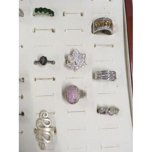 852 - RING BOX WITH QTY OF 925 MARKED MULTI STONED RINGS