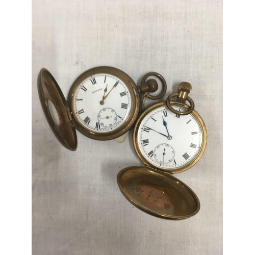 856 - 4 VINTAGE POCKET WATCHES, 1 WITH SILVER CASE, NOT WORKING