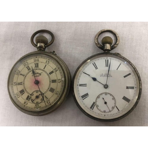 856 - 4 VINTAGE POCKET WATCHES, 1 WITH SILVER CASE, NOT WORKING