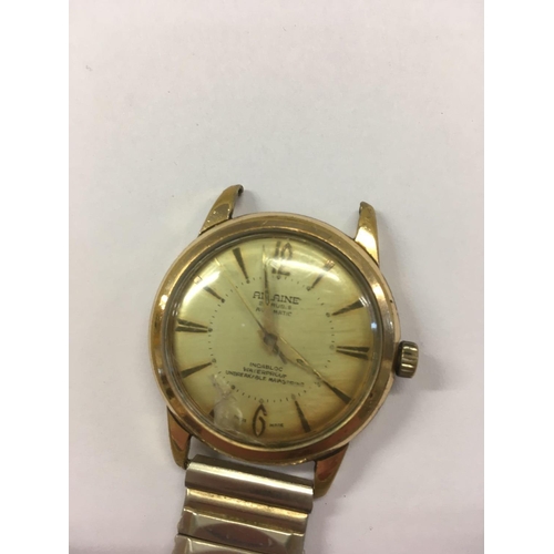 875 - ANTIQUE ALLAINE WRIST WATCH. GOOD WORKING ORDER. GOLD PLATED. AUTOMATIC. 25 RUBIS (JEWELS). UNBREAKA... 