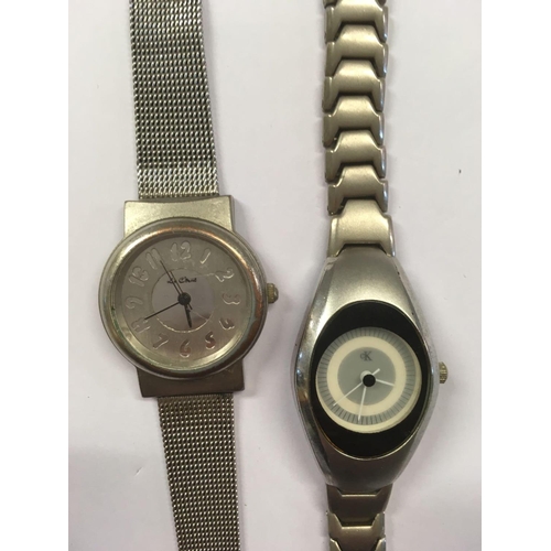 877 - 2 X WATCHES: 1) VERY NICE ''LE CHAT'' WATCH, STAINLESS STEEL, 2) UNUSUAL CK WATCH.