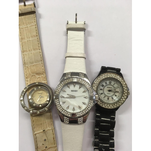 881 - 3 X WATCHES: 1) ''GOSSIP'' QUARTZ WATCH, BLACK STEEL, 2) ''SEKSY'' QUARTZ WATCH, 3) ''TERNER'' QUART... 