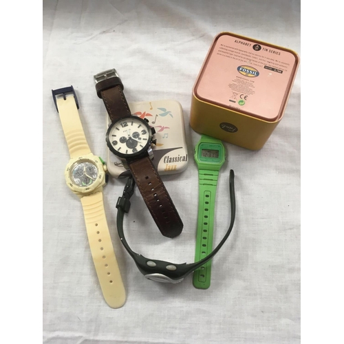 904 - 4 WATCHES TO INCL; A FOSSIL, CHRONOMETER, SWATCH & 2 OTHERS