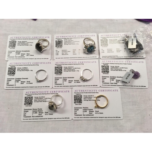 913 - QTY OF 925 MARKED GEMPORIA RINGS & PENDANTS WITH CERTIFICATES