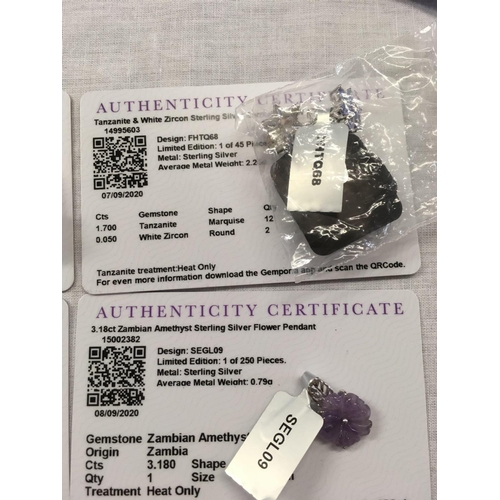 913 - QTY OF 925 MARKED GEMPORIA RINGS & PENDANTS WITH CERTIFICATES