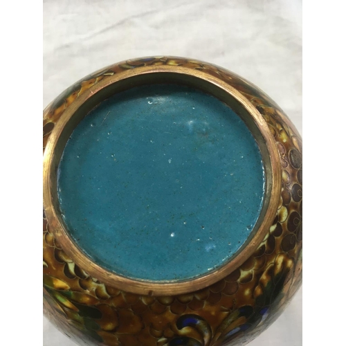 917 - BROWN CLOISONNE GINGER JAR WITH MINOR DAMAGE