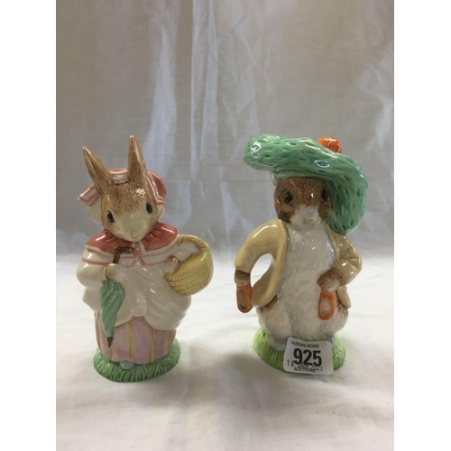 925 - 2 ROYAL ALBERT BEATRIX POTTERY FIGURES, MRS RABBIT & BENJAMIN BUNNY