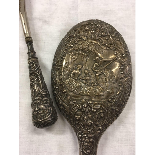 929 - EMBOSSED SILVER HAND MIRROR & SHOE LIFT WITH DAMAGE