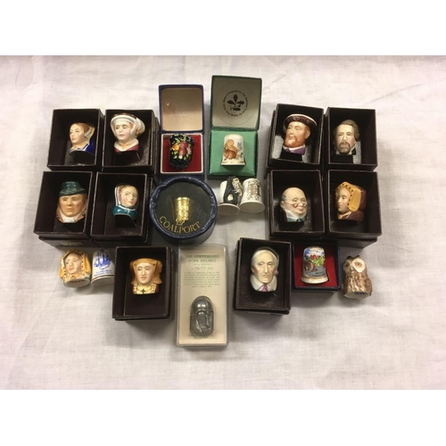 930 - BOXED COLLECTION OF 20 THIMBLES, DICKENS CHARACTERS ETC