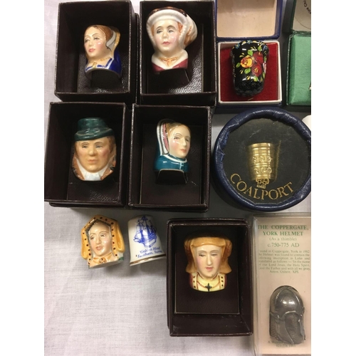 930 - BOXED COLLECTION OF 20 THIMBLES, DICKENS CHARACTERS ETC